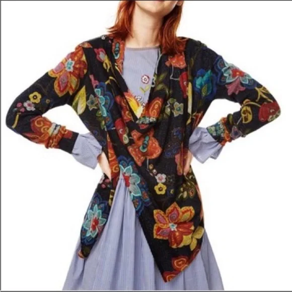 Desigual Celia Floral Knitted Zip Cardigan Jacket Women’s Size XL - Picture 1 of 6